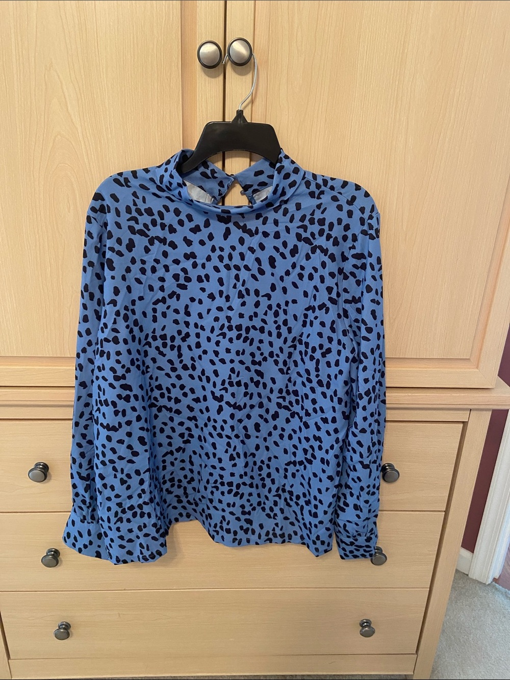 Blue Leopard Print Mock Neck Women's Top